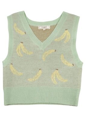 No Comment Banana Sweater Vest Large Mint Green Yellow Fun Trendy Top